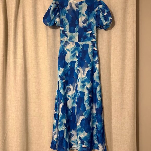 Toperth Blue Floral V-Neck Twist Accent Midi Dress - Picture 3 of 3